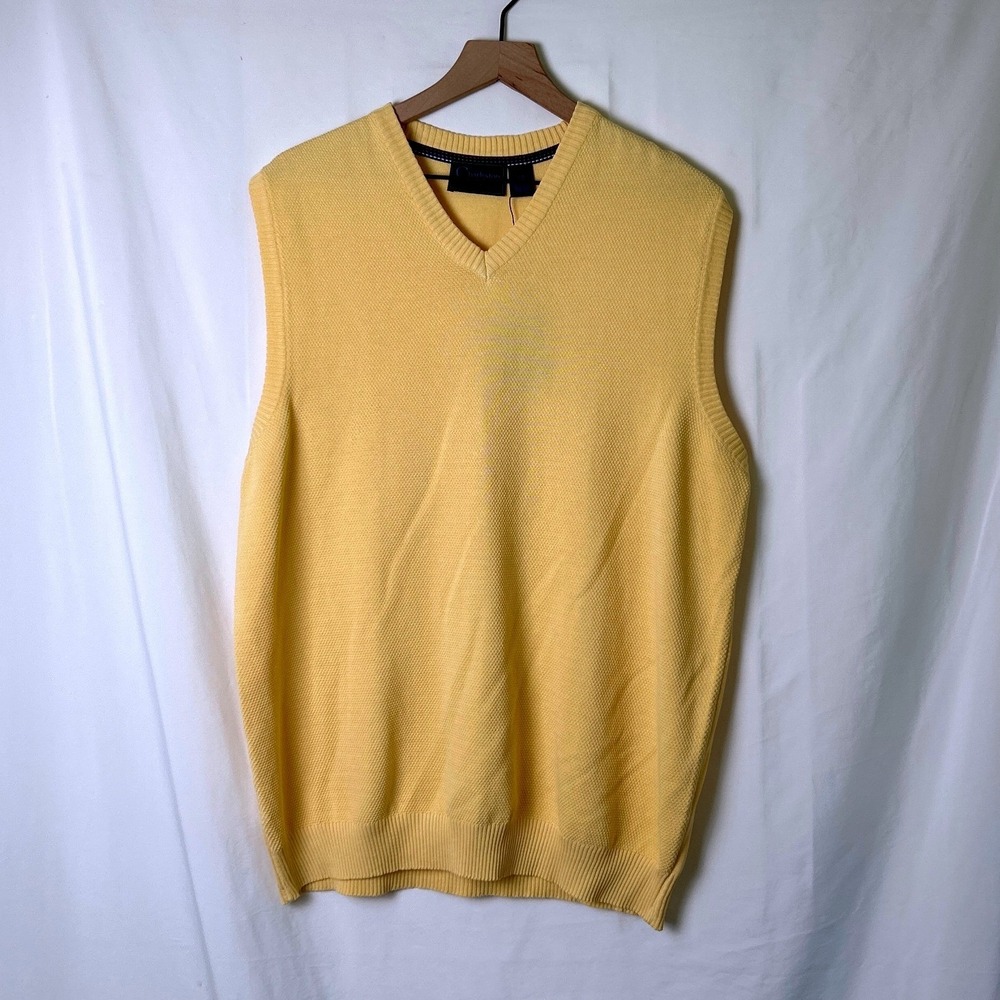 Charleston Threads Mens Cotton Textured V-Neck Sweater Vest Size L Yellow NEW